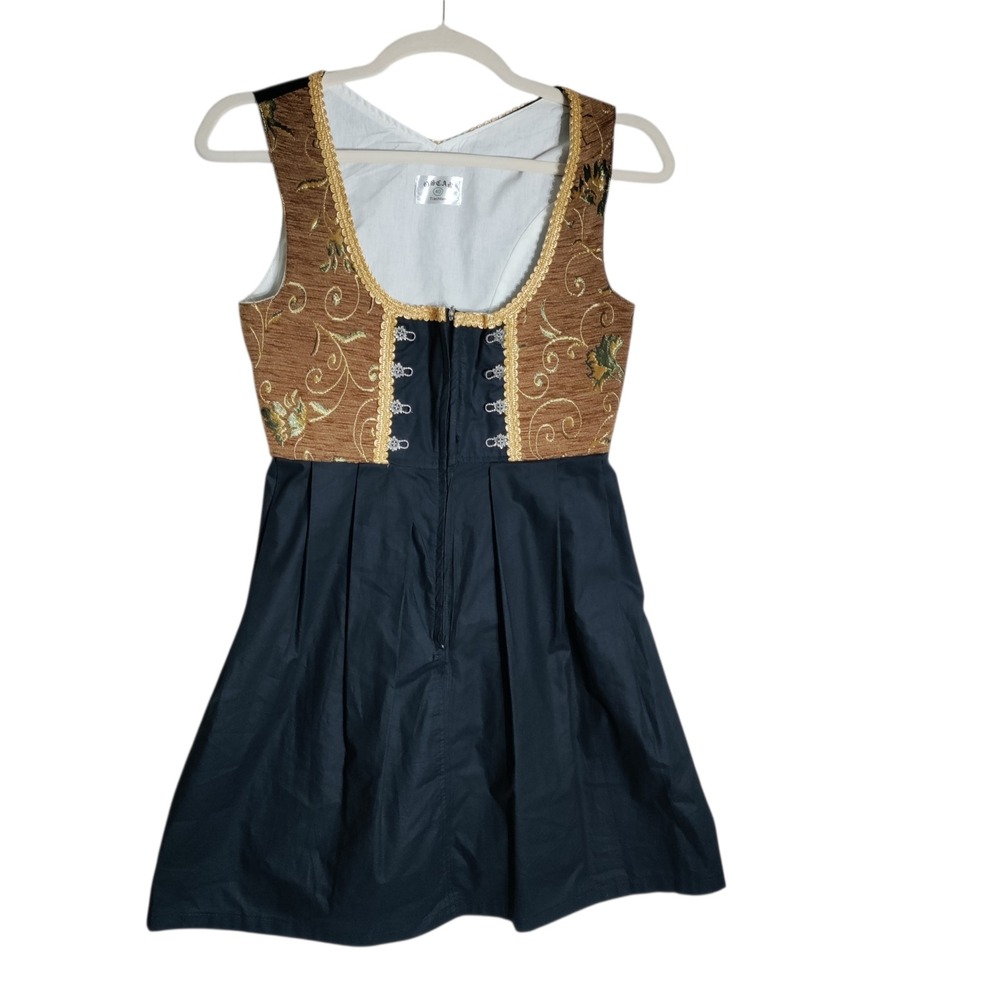 Oscar Trachten German Dirndl Dress Black Gold Floral Tapestry Embroidery Size 40